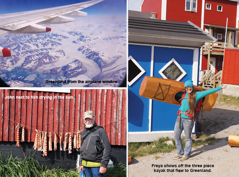 greenland out of an airplane window and traditional greenland dress collage