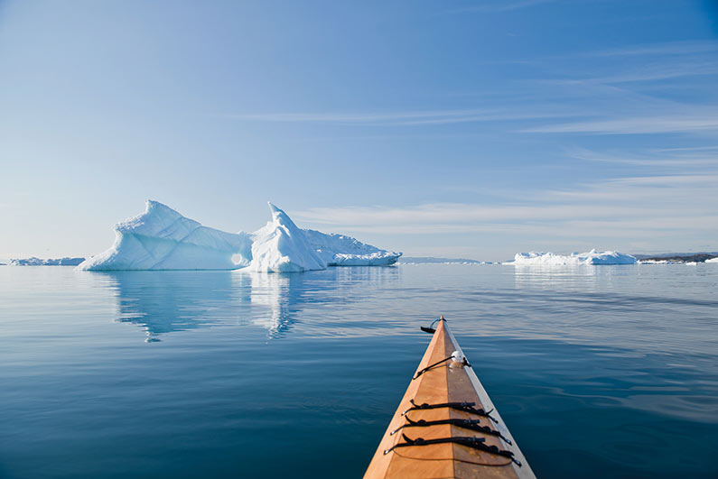 iceburg and bow of kayak
